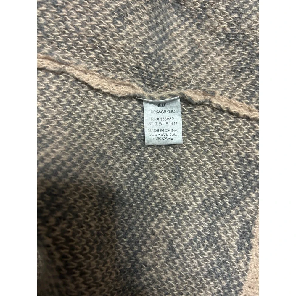BIBI Women's Geometric Pattern Open‎ Front Cardigan Sweater Tan Gray Size S